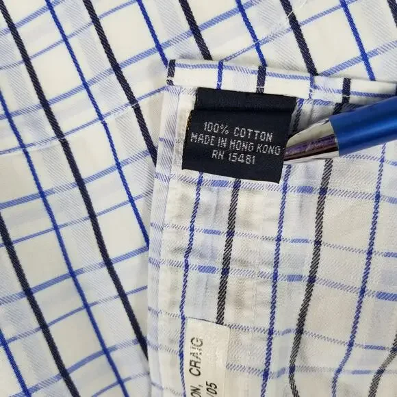 Tommy Hilfiger Blue White Vintage Hong Kong Men's Button Down Shirt 17.5 34 / 35 - Picture 4 of 4
